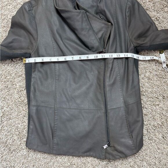 Vince Grayish Brown Goat Leather Moto Jacket - Picture 3 of 7